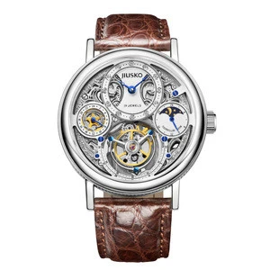 Jiusko High quality luxury automatic movement stainless steel band tourbillion watch