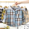 Kids shirt kids clothes spring autumn boy hooded plaid shirt girls baby long sleeve checkered bottom jacket