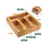 Kitchen Drawer Wooden Plastic Bag Organizer Box Bamboo Ziplock Bag Storage Organizer & Dispenser