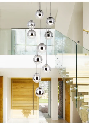 KMG Crystal Ball Chandelier LED Ball Pendant Lamp Villa Stairs Lighting Glass Ball Long Hanging Lamp