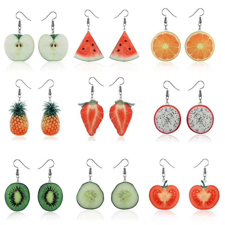 Korea creative design acrylic fruit earrings small fresh summer cute strawberry watermelon earrings women wholesale