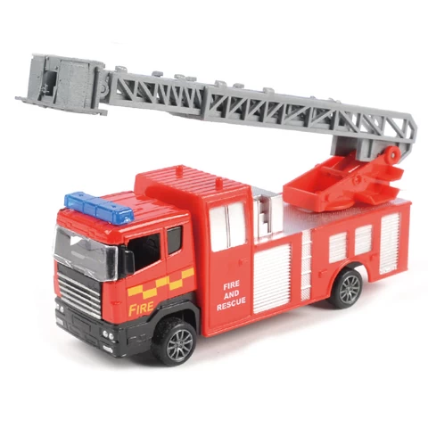 Ladder truck Fire and Rescue Diecast Car PDQ Red Pull-Back Vehicle Diecast Model Car Ladder Fire Truck