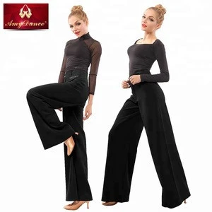 Lady women high waist straight wide leg long modern pants trousers with elastic