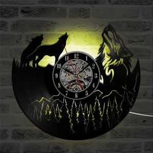 Latest Wolf Pictures LED Vinyl Record Clock Bedroom Kitchen Wall Decor Gift Ideas Unique Antique Clock
