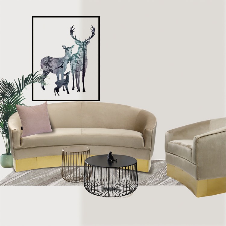 Laynsino Light luxury metal gold base Velvet living room furniture sofa