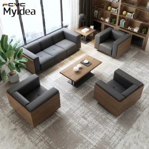 Leather office sofa, simple coffee table set, three-person single-person meeting office furniture