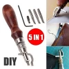 Leather Stitching Awl Leather Craft Groover Edge Beveler Set Sewing Stitching Awl Tool Kit 5 in 1