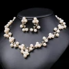 Light and luxurious collarbone chain gold plated pearl necklace earrings jewelry set wholesale