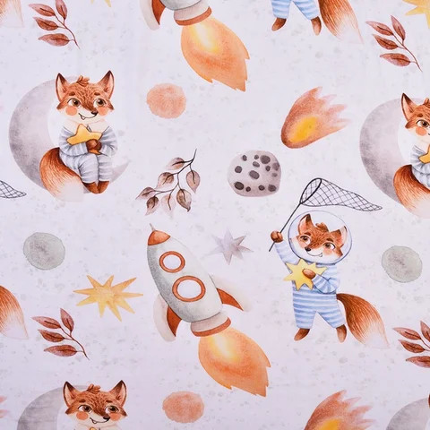 Lovely design rocket fox cartoon custom jersey digital printed knitted bamboo fabric for babies