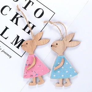 Lovely Easter Rabbit Wooden Decoration DIY Wood Hanging Crafts Cute Bunny Easter Ornaments Party Supplies