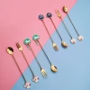 Lucky Cat Cherry Blossom 304 Stainless Steel Gold Salad Fruit Fork Coffee Ice Cream Dessert Spoon