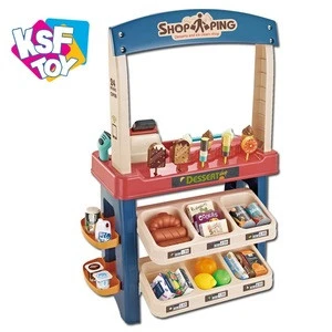luxury dessert shop kids shopping play set home supermarket toy with electric scanner and cash register pos machine
