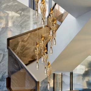 luxury home lighting new creative copper branch chandelier stair lamp light crystal ball pendant light