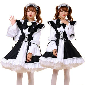 Maid Dress Sweet Girls Restaurant Waiters Uniform Bow Maid Costume