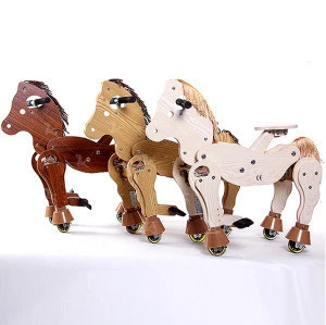 Mechanical riding horse wooden horse with wheels walking animal ride on toy