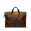 Men briefcase genuine crazy horse leather hand bag
