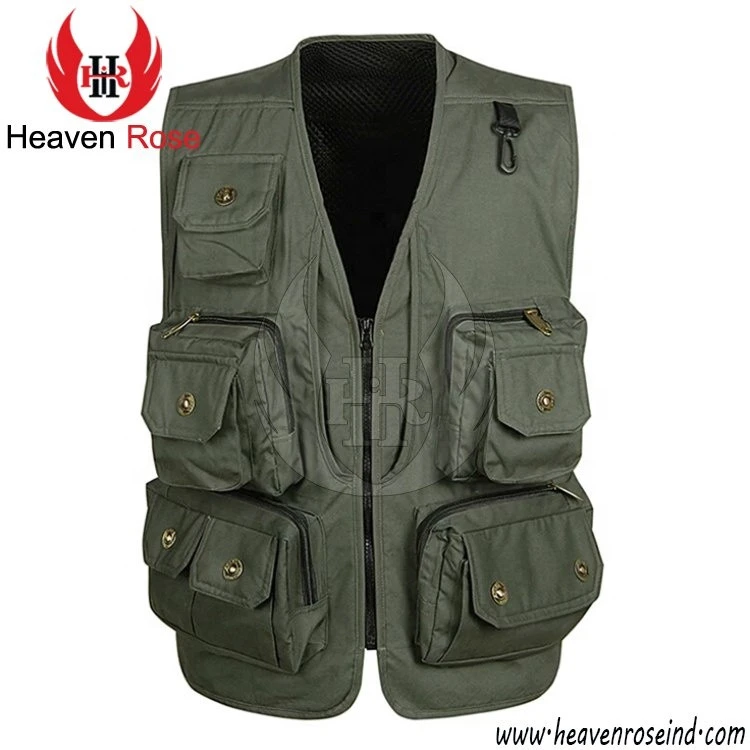 Men&#39;s Summer Outdoor Work Safari Fishing Travel Vest Pockets Multi-Function Cotton Photography  Sleeveless Waistcoat vest