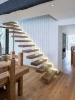 Modern decorative floating wood stairs with invisible stringer stainless vertical rod railing