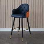 Modern Luxury Design Retro High Back Bar Chair Gold Frame Cafe Leather Bar Stools