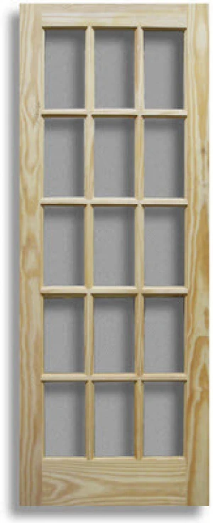 Modern Style Unfinished 15 lite Glazed Interior Wood Barn Door Slab With Sliding Hardware