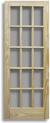 Modern Style Unfinished 15 lite Glazed Interior Wood Barn Door Slab With Sliding Hardware