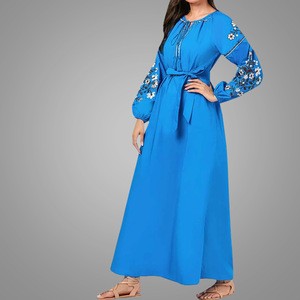Modest New Dubai Abaya Long Sleeve Hand Embroidery Muslim Dress Cosy Loose Middle Women Islamic Caftan Robe Clothing