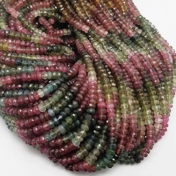 Natural Watermelon Tourmaline Gemstone Faceted Rondelle Beads