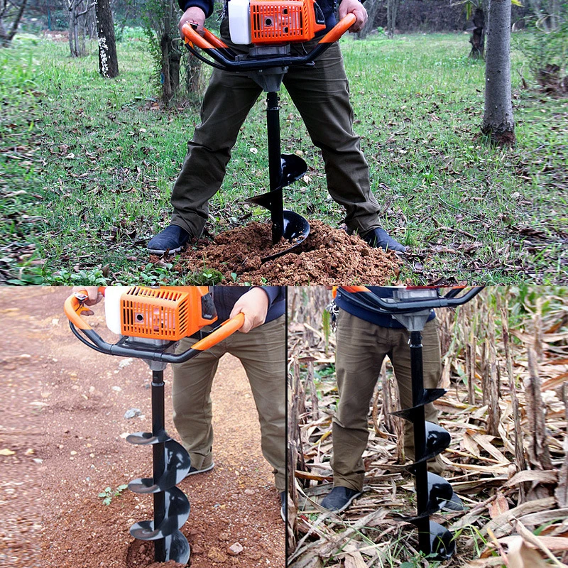 New 52cc Petrol Gas Powered Earth Auger Post Hole Digger Borer Ground Drill 3 Bits, 2 Stroke Post Hole Digger Earth Auger