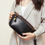 New Arrival Women Genuine Leather Fanny Pack Bag Fashion Banana Waist Bag Ladies Chest bag with Chains