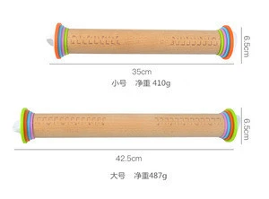 new design 13&quot; beech wood adjustable rolling with plastic thickness rings rolling pin