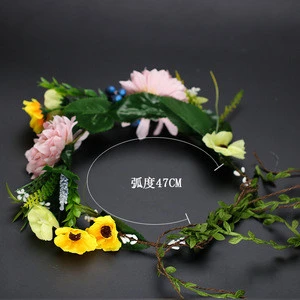 New Design Bridal Wedding Hawaii Hair Accessories Decoration Flower Headband Fabric Flower Garland Wreath For Girls