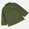 New green fashion autumn jacket factory price plus size beaded long sleeve lady short coat women