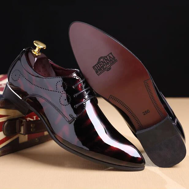 New Italian design patent leather pointed-toe Oxford dress shoes mens pointed-toe leather shoes