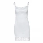 new  2021 mini dresses  white womens see-through lace bottoming suspender skirt knitted slim fit hip dress