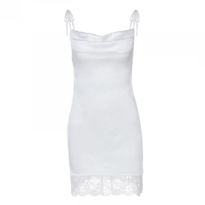 New Sexy 2021 Mini Dresses  White Womens See-through Lace Bottoming Suspender Skirt Knitted Slim Fit Hip Dress