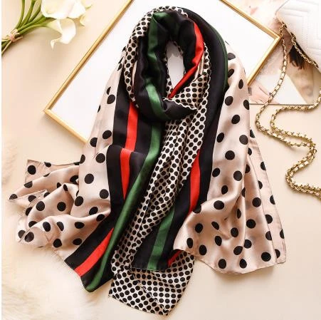 New Silk Scarf For Women, Shawls And Wraps With Dot Print For Women, High Quality Striped ScarvesFor Travel