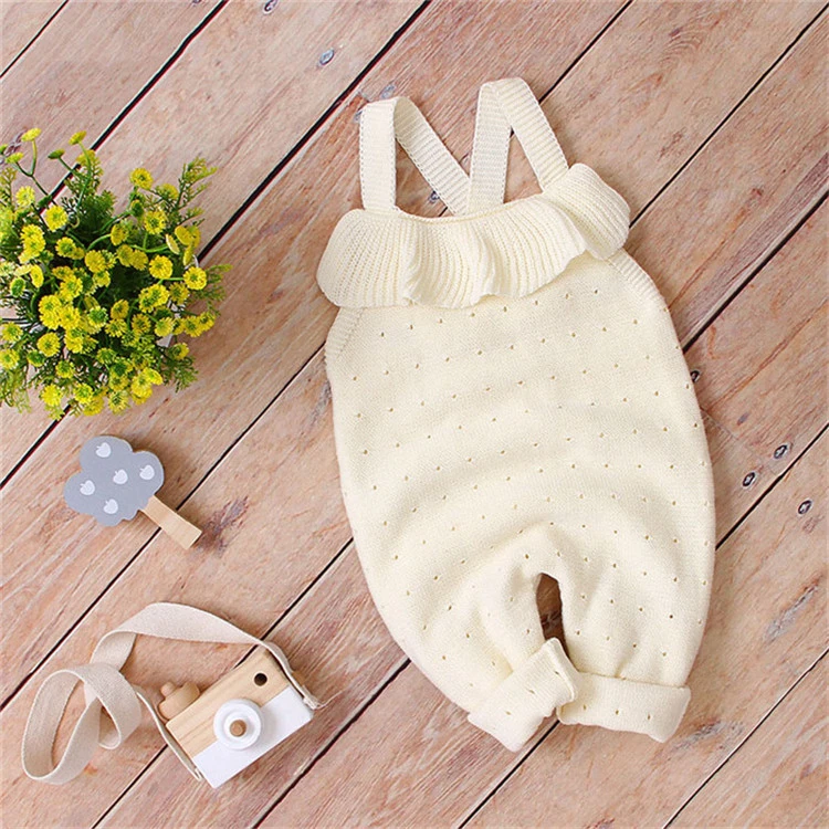 New trendy pure white  hollow out suspender baby jumpsuit overalls
