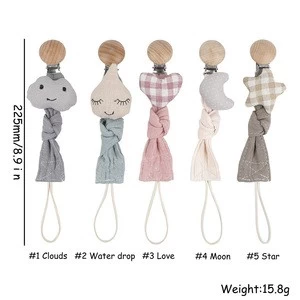 Newest Design Baby Eco-friendly Organic Cotton Cute Pacifier Clips Holder Chain