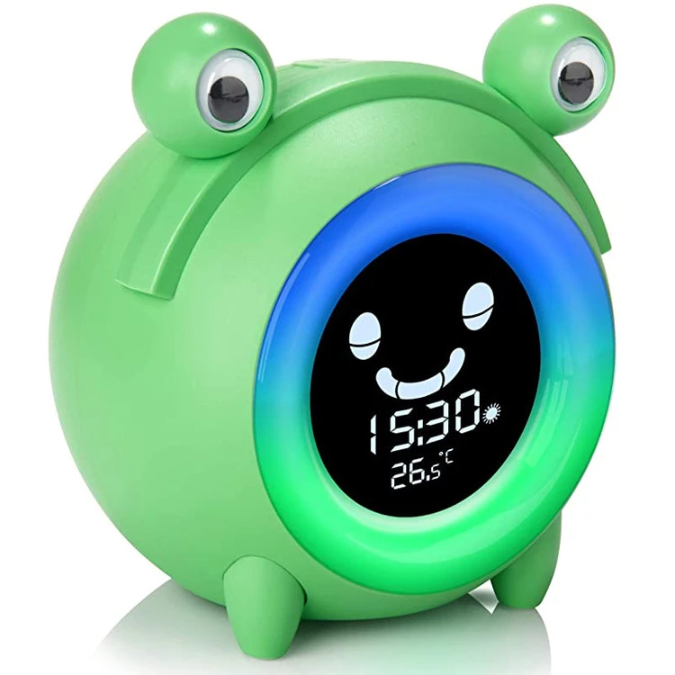 Newly designed cartoon frog children sleep training digital alarm clock with night light USB charging