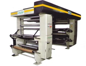 Non Woven Flexo Printing Machine 4 Color 1600mm Stack Type Three drive system Siemens Make Pneumatic brake on Unwinder Auto Stop