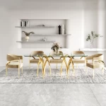 nordic furniture dinning room set table and chairs mesas de comedor stainless steel 12mm tempered Glass Top kitchen Dining Table