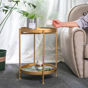 Nordic Iron Double Layer Round Coffee Table Lving Room Mini Sofa Table