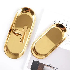Nordic Metal Stainless Steel Storage Tray Gold Silver Coloured Oval Plate Iron Fruit Plate Jewelry Display Tray For Home HD-0497