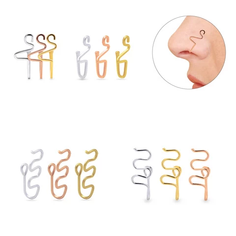 NUORO African Nose Cuff Non Piercing Gold Clip on Nose Ring Bending Snake Shape Piercing Cubic Zirconia Fake Nose Rings