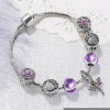 NUORO Fashion Purple Crystal CZ Glass Hollow Heart Round Large Hole Bead Women Jewelry Bijoux Dragonfly Pendant Bangle Bracelet