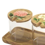 Organic Wooden Glass Spice Jar With Serving Trays Set Kitchen Household Vintage Style Eco-Friendly Decorative Tray For Party