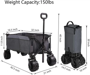 Outdoor foldable wagon 4 Wheels Collapsible Utility Cart Portable Storage Basket Garden Beach Trolley