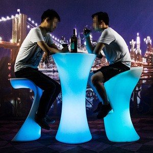 outdoor furniture D60*H110 round high led bar table 16 colors light with remote control