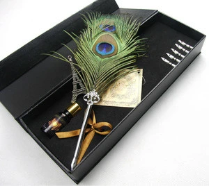 peacock feather bird fountain pen with gift box set