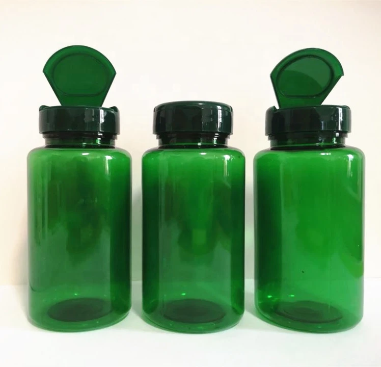 PET Plastic bottle pharma grade plastic pill capsule bottle with CR cap flip cap